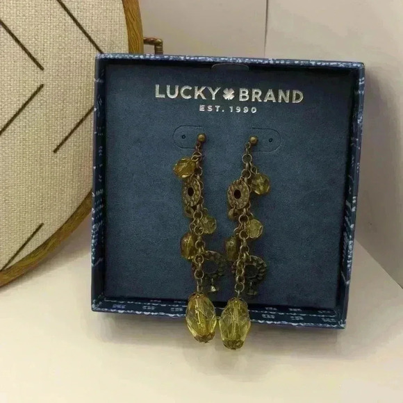 Lucky Brand Tassel Jewel and bronze metal Charm Drop Earrings New push back - Picture 1 of 7